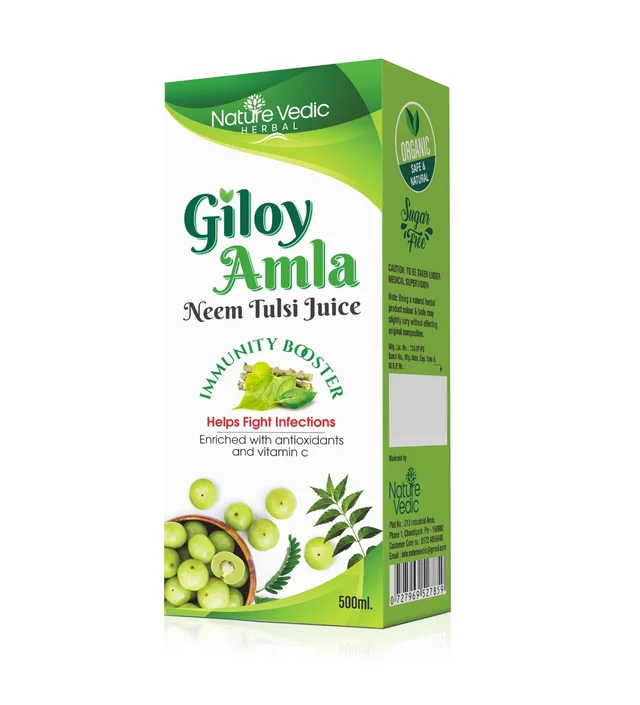 Nature Vedic Herbal Giloy, Amla, Neem, Tulsi Juices Enriched With Antioxidants & Vitamins C For Boost Immunity - 500 ml