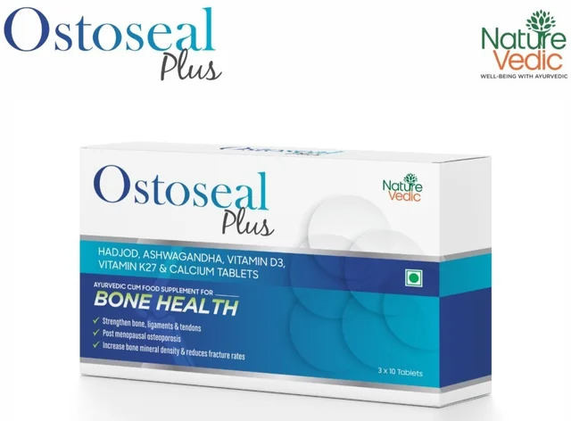 Nature Vedic Ostoseal plus capsules With Hadjod, Ashwagandha, Vitamin D3, Vitamin K27 & Calcium Carbonate For Complete Bone Health | 30 Caps - 30 Capsules