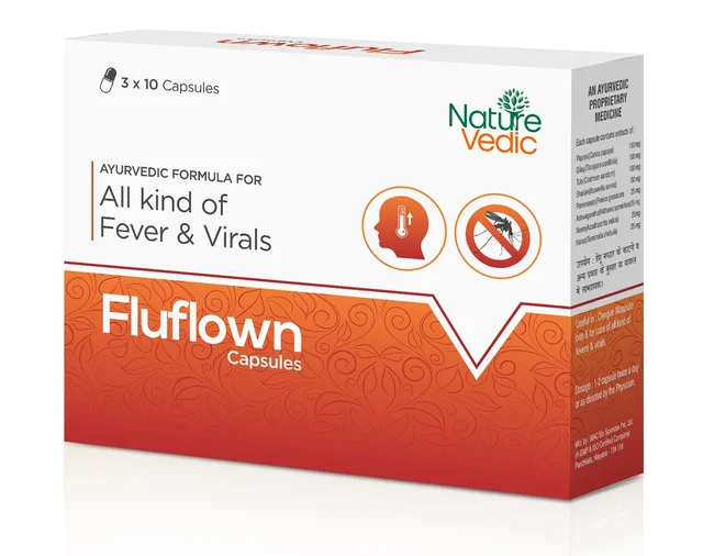 Nature Vedic Fluflown Capsules for All Kind of Fever, Swine Flu, Malaria, Loss of platelets | 30 Caps - 30 Capsules