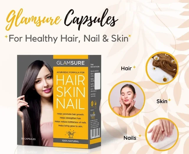 Nature Vedic Hair Skin Nail Capsules for Skin glow , Hair Growth & Nail Brittleness - 30 Capsules