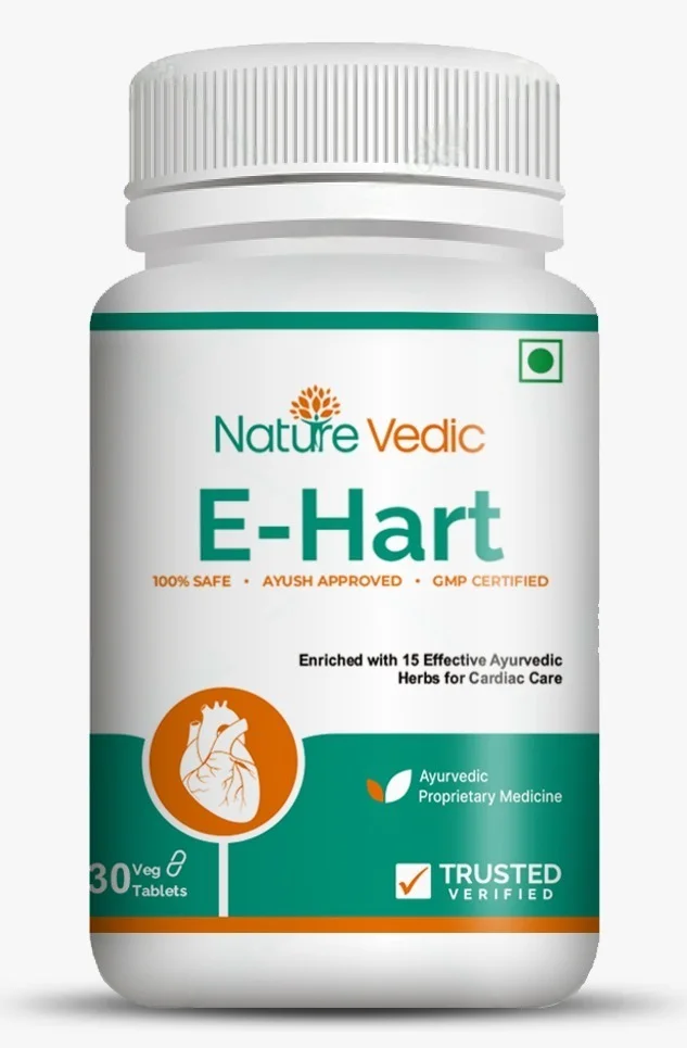 "Nature Vedic E-Hart Effective for Cardiac Care, High Cholesterol, Heart Health & High BP related problems. Its enriched with 15 effective Ayurvedic Herbs. 100 % Safe Ayush Approved GMP Certified"