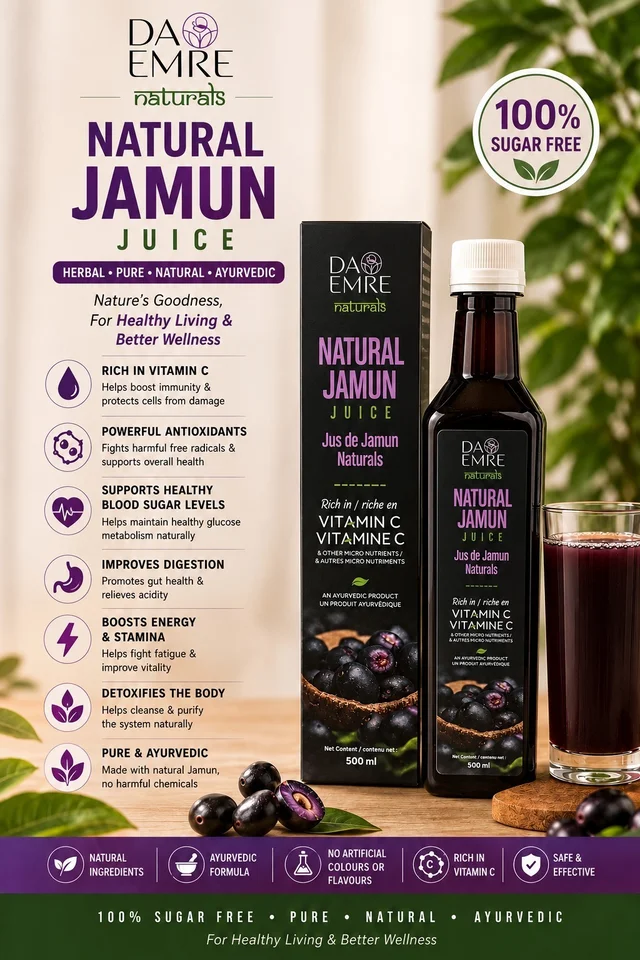 DA EMRE Natural JAMUN JUICE 500ml for regulate blood Sugar level, Antioxidant, Healthy Digestion & Blood Purifies Ideal for Daily Detox