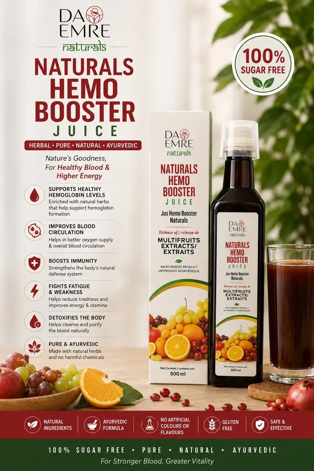 DA EMRE Natural HEMO BOOSTER JUICE 500 ml for Increase in Hemoglobin, Daily Fatigue, Supports Blood Circulation