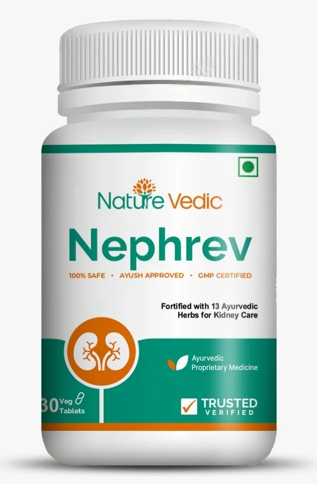 "Nature Vedic Nephrev Effective for Kidney Care, Renal Stones & UTI related problems. Its enriched with 13 effective Ayurvedic Herbs. 100 % Safe Ayush Approved GMP Certified"