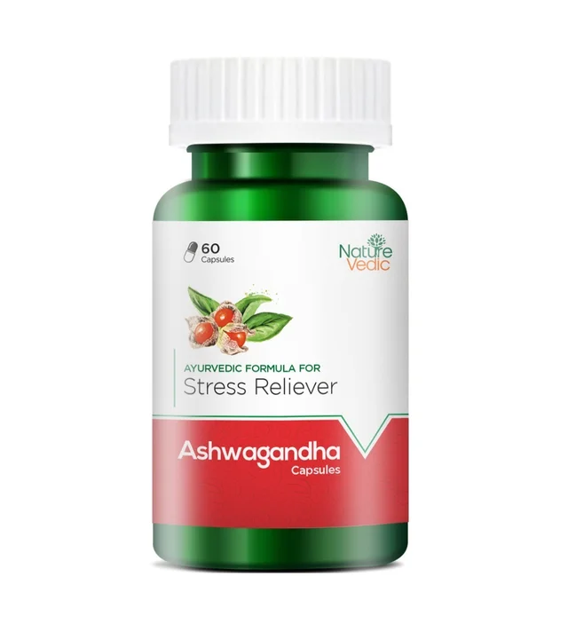 Nature Vedic Ashwagandha (450mg) Double Strength Capsules Ayurvedic Stress Reliever Supplement| 60 Caps - 60 Capsule