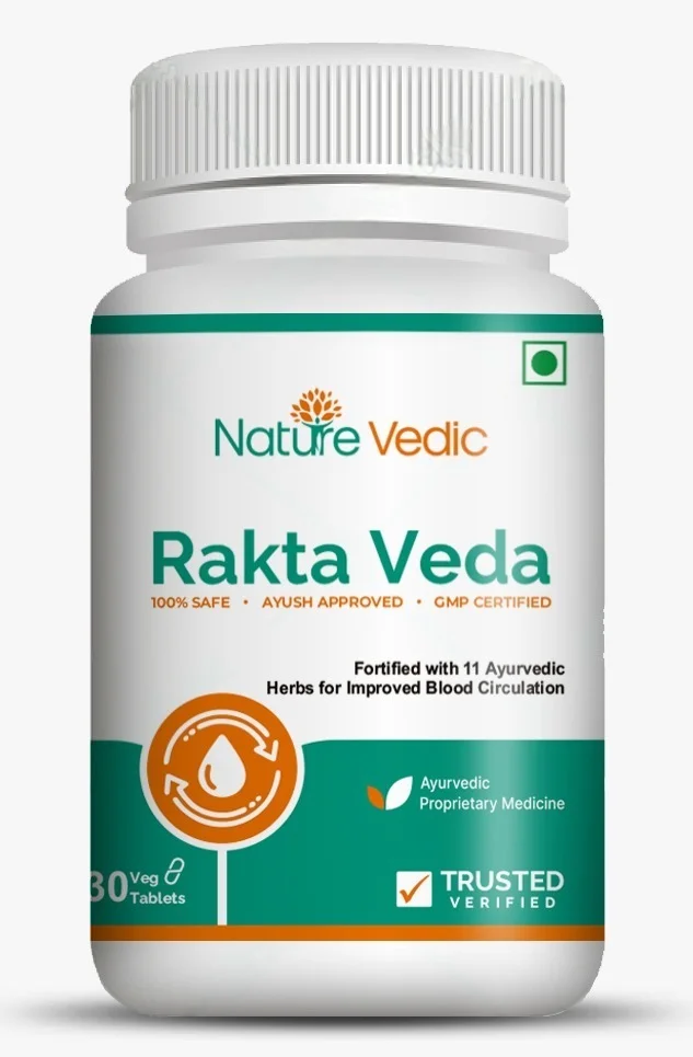 "Nature Vedic Rakta Veda Effective for Blood Circulation, High BP, Cardiac problem & Relieves Headaches. Its enriched with 11 effective Ayurvedic Herbs. 100 % Safe Ayush Approved GMP Certified"