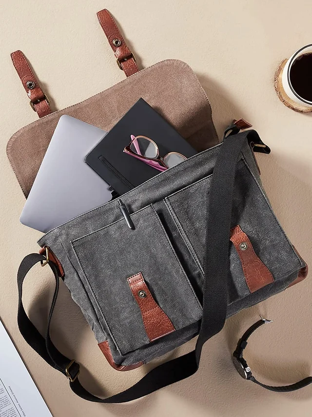 Mona B Flap Messanger Upcycled Canvas Messenger Crossbody Laptop Bag for Upto 14" Laptop/Mac Book/Tablet with Stylish Design for Men and Women - Bangalore 24 hrs up to 72 hours / Other Cities 4 to 7 days., ROC