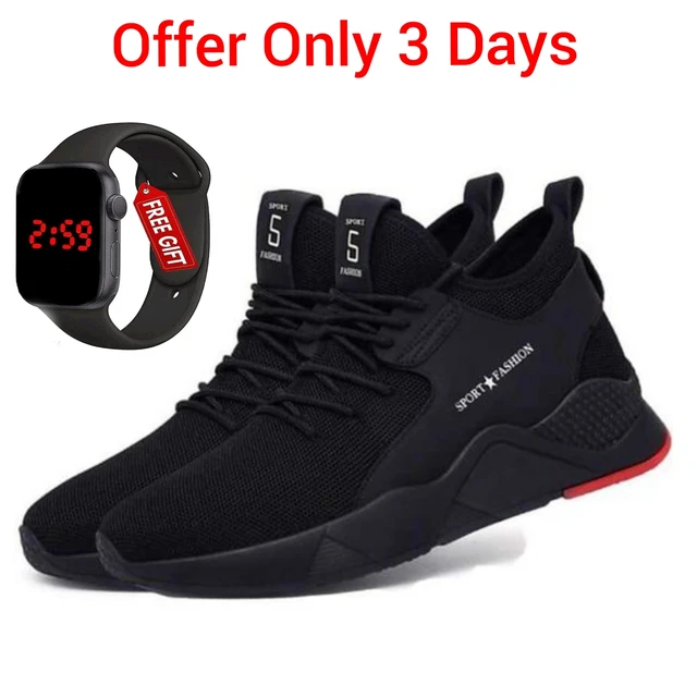 Sports Black Solid Running Shoes For Men - Black, 6
