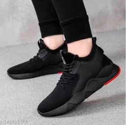 Sports Black Solid Running Shoes For Men - Black, 6