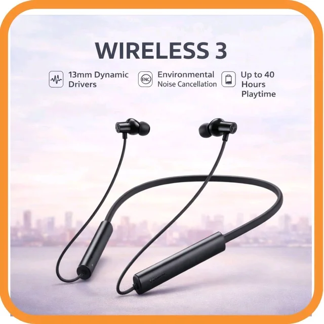 Realme Wireless 3 RMA2119 Bluetooth Neckband Earphones | Up to 40 Hours Playback | Fast Charging | Deep Bass | Magnetic Earbuds