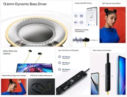 Realme Wireless 3 RMA2119 Bluetooth Neckband Earphones | Up to 40 Hours Playback | Fast Charging | Deep Bass | Magnetic Earbuds