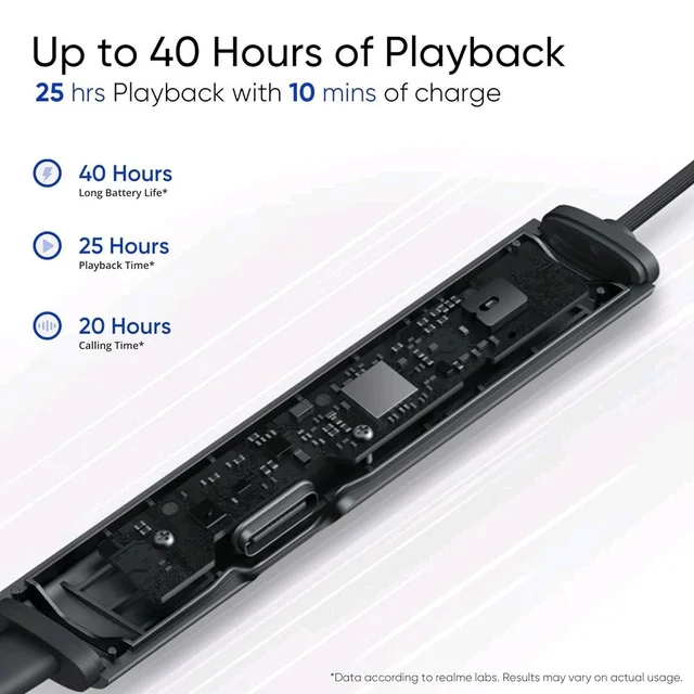 Realme Wireless 3 RMA2119 Bluetooth Neckband Earphones | Up to 40 Hours Playback | Fast Charging | Deep Bass | Magnetic Earbuds