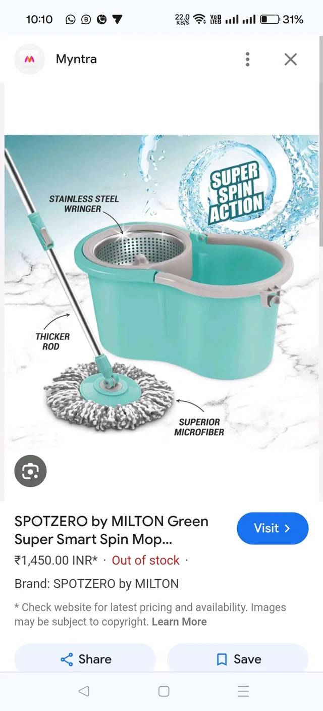 SPOTZERO SMART SPIN BUCKET MOP ( STEEL ) 
