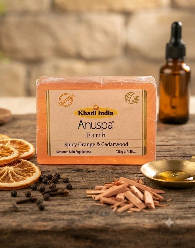 anuspa khadi bath soap ( buy 1 get 1 free ) spicy orange cedarwood 