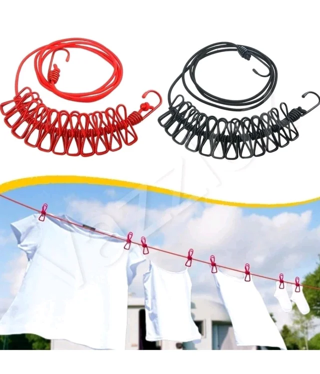 Cloth drying rope with clips... and hook