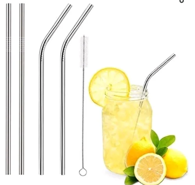 4 Stainless steel straw with 1 brush 