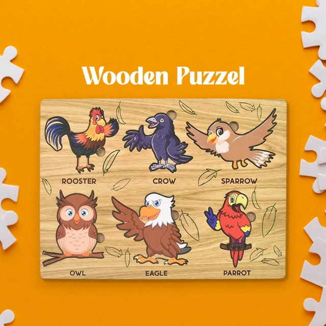 Wooden Puzzle Learning Educational Board of Bird | Different Bird Shape Puzzle Boards and Gift for Toddlers & Kids Puzzle for Early Childhood Development (1 Set / 28×20 Cm)
