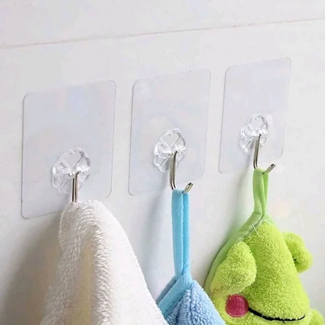 Self Adhesive Heavy Duty Waterproof Transparent Sticky Plastic & Stainless Steel Wall Hooks