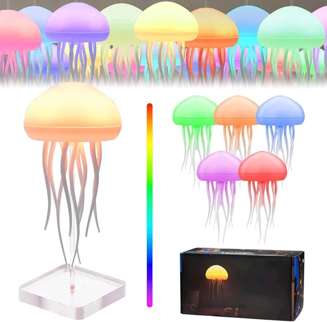 Jellyfish Ambient Lamp with Moving Tentacles | Touch Control | Type-C Rechargeable | Hanging or Tabletop Use