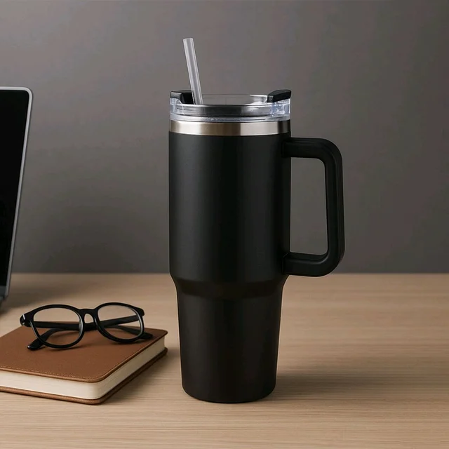 Premium 1200 ML Stainless Steel Vacuum Insulated Travel Mug with Straw and Handle – Double Wall Thermos Tumbler for Hot and Cold Beverages, Office, Gym, and Outdoor Use
