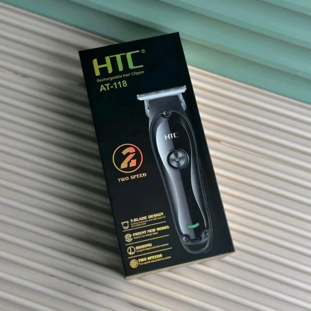 HTC AT-118 Rechargeable Hair Clipper – 2-Speed, T-Blade Design, USB Charging, with 4 Guide Combs & Cleaning Kit