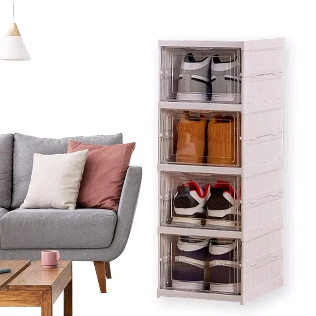 Stackable Multifunctional Storage, for Clothes Foldable Drawer Shelf Basket Utility Cart Rack Storage Organizer Cart for Kitchen, Pantry Closet, Bedroom, Bathroom, Laundry (4 / Layer 1 Pc)