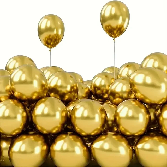 30pcs, 10-inch Metal Chrome Balloons, Party Balloons, For Birthday Party Decorations, Wedding Decor, Chrismas Decor, Outdoor Party Decor,room Decor. - Golden