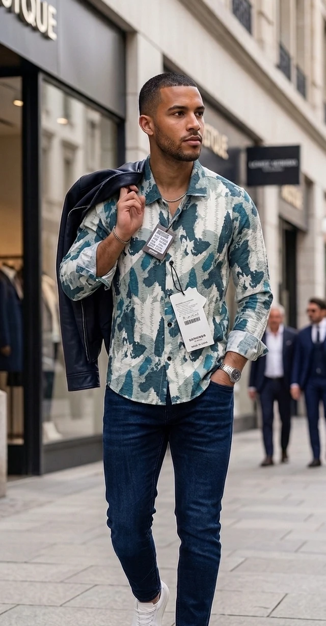 Blue And White Full Sleeve Shirt Men - L