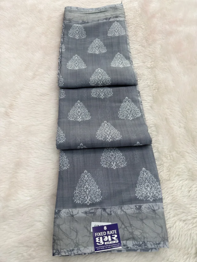 Soft Lilan Cotton Printed Grey Saree