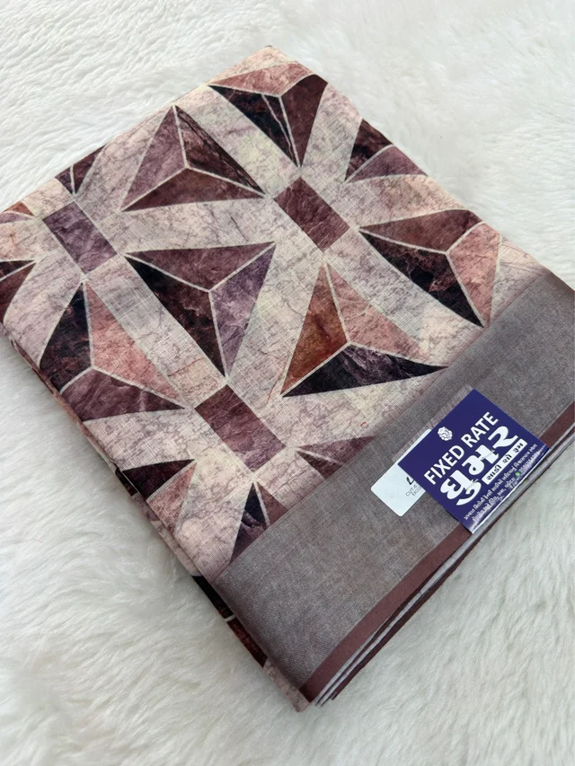 Premium Linen Cotton Soft Saree with Geometric Print & Elegant Border - WINE
