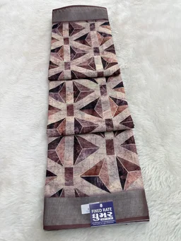Premium Linen Cotton Soft Saree with Geometric Print & Elegant Border - WINE
