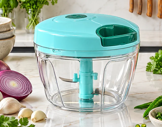 ABG Manual Hand Chopper with Sharp Stainless Steel Blades 450ml for Kitchen Food | Vegetable, Onion, Garlic & Fruit Cutter | Pull String Hand Chooper | Manual Dori Chopper | Unbreakable Plastic