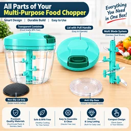 ABG Manual Hand Chopper with Sharp Stainless Steel Blades 1100ml for Kitchen Food | Vegetable, Onion, Garlic & Fruit Cutter | Pull String Hand Chooper | Manual Dori Chopper | Unbreakable Plastic (Copy)