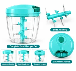 ABG Manual Hand Chopper with Sharp Stainless Steel Blades 1100ml for Kitchen Food | Vegetable, Onion, Garlic & Fruit Cutter | Pull String Hand Chooper | Manual Dori Chopper | Unbreakable Plastic (Copy)