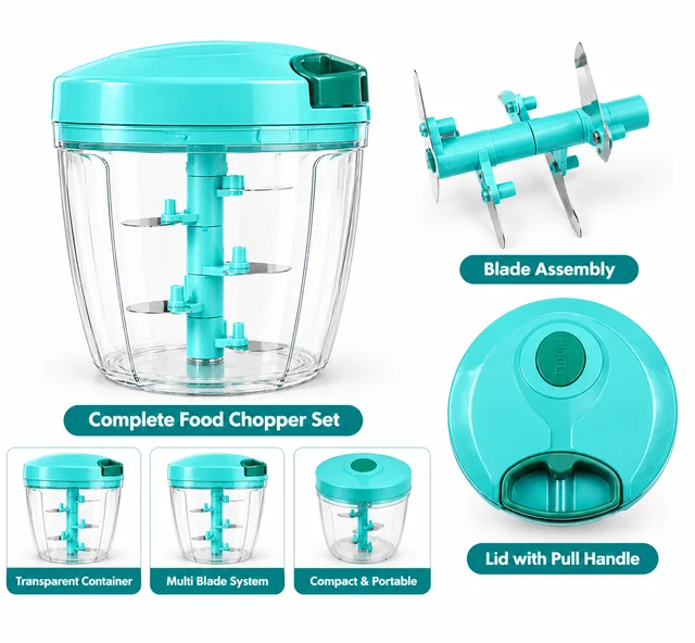 ABG Manual Hand Chopper with Sharp Stainless Steel Blades 1100ml for Kitchen Food | Vegetable, Onion, Garlic & Fruit Cutter | Pull String Hand Chooper | Manual Dori Chopper | Unbreakable Plastic (Copy)