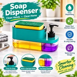 ABG 3 in 1 Soap Dispenser with Sponge Holder, Liquid Soap & Dishwash Dispenser Pump for Kitchen Sink