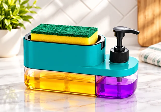 ABG 3 in 1 Soap Dispenser with Sponge Holder, Liquid Soap & Dishwash Dispenser Pump for Kitchen Sink