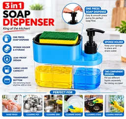 ABG 3 in 1 Soap Dispenser with Sponge Holder, Liquid Soap & Dishwash Dispenser Pump for Kitchen Sink