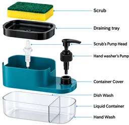 ABG 3 in 1 Soap Dispenser with Sponge Holder, Liquid Soap & Dishwash Dispenser Pump for Kitchen Sink