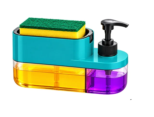 ABG 3 in 1 Soap Dispenser with Sponge Holder, Liquid Soap & Dishwash Dispenser Pump for Kitchen Sink