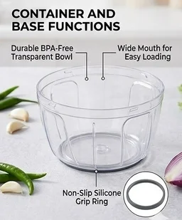 ABG Manual Hand Chopper with Sharp Stainless Steel Blades 450ml for Kitchen Food | Vegetable, Onion, Garlic & Fruit Cutter | Pull String Hand Chooper | Manual Dori Chopper | Unbreakable Plastic