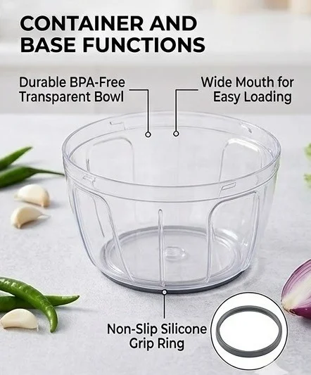 ABG Manual Hand Chopper with Sharp Stainless Steel Blades 450ml for Kitchen Food | Vegetable, Onion, Garlic & Fruit Cutter | Pull String Hand Chooper | Manual Dori Chopper | Unbreakable Plastic