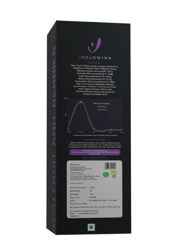 Indusviva Indus viva Ipulse Juice | Indusviva i pulse Premium Balanced Fruits & Acai Berry Drink Juice - 1 Litre - 1 L, 12 Months