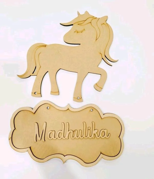 Unicorn Theme Kids Nameboard - 14/10", 6+2.5mm