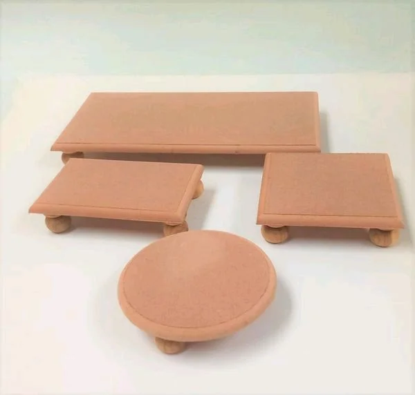 Round Chowki-round wood Legs - 6", Grooved Curve Edge