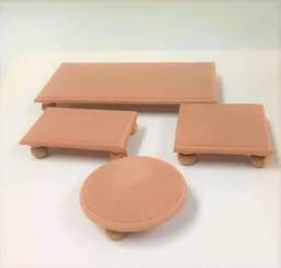 Square Chowki- Round Wood Legs - 4/4", Grooved Curve Edge, 8mm