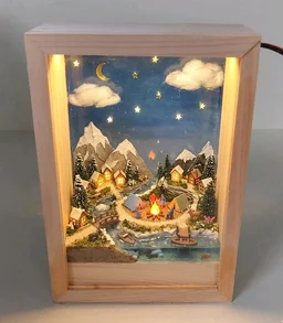 Wooden Miniature 3D LED Lights Photo Frame Night Lamp - 6.5/4.5/2"