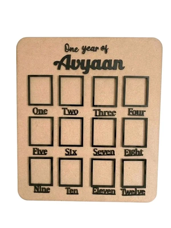 Baby 1 Year Birth Photo Frame - 15/12", White acrylic