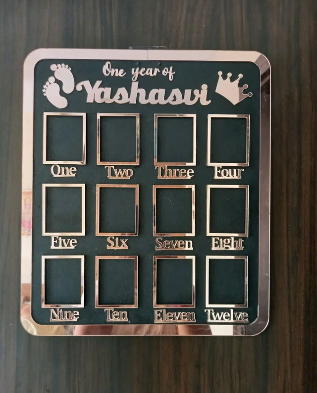 Baby 1 Year Birth Photo Frame- Mdf+ Acrylic - 15/12", Mdf+ Black Acrylic