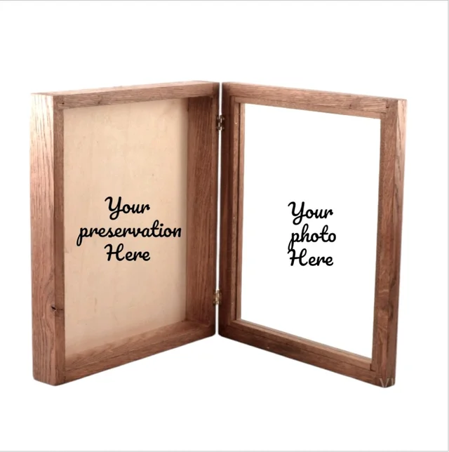 Teakwood Book Frame-1 preservation+Photo Frame - 10/8/1.5", Transparent Acrylic Base On Preservation Side
